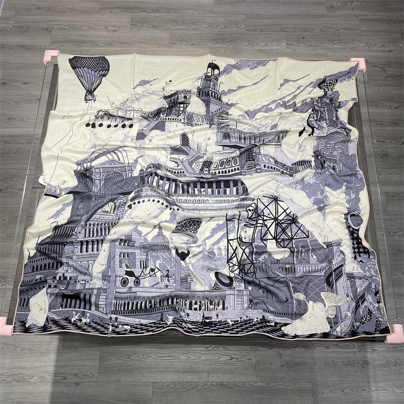 

Scarves Large Square Scarf Female Winter Fashion Silk Wool Ladies Office Shawl Women's Bandana