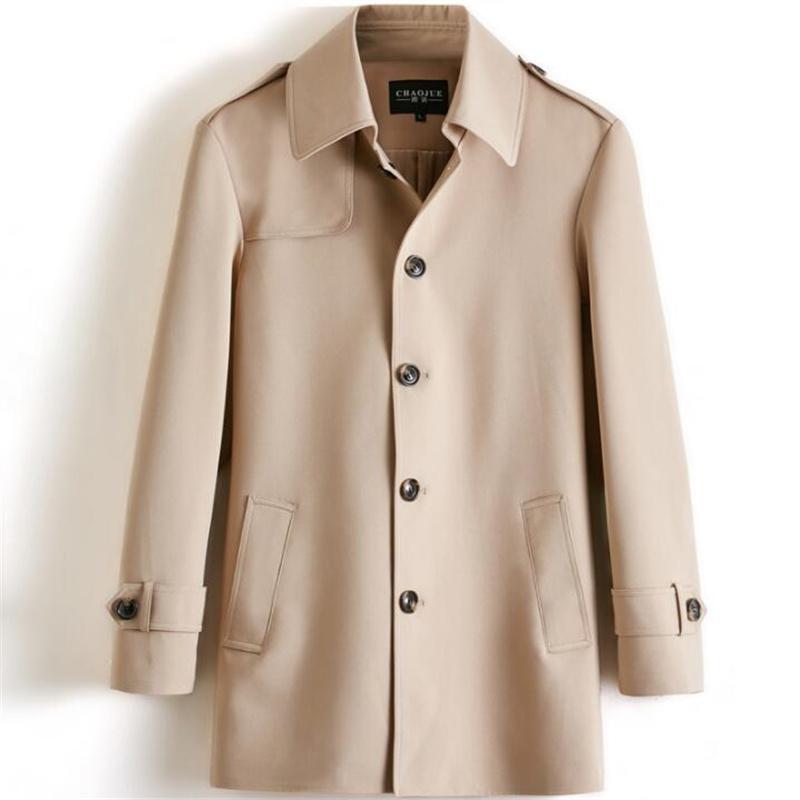 

England Mens Trench Coats Gabardina Hombre Fashion Man Short Clothes Single-breasted Overcoat Long Sleeve Khaki Black Men
