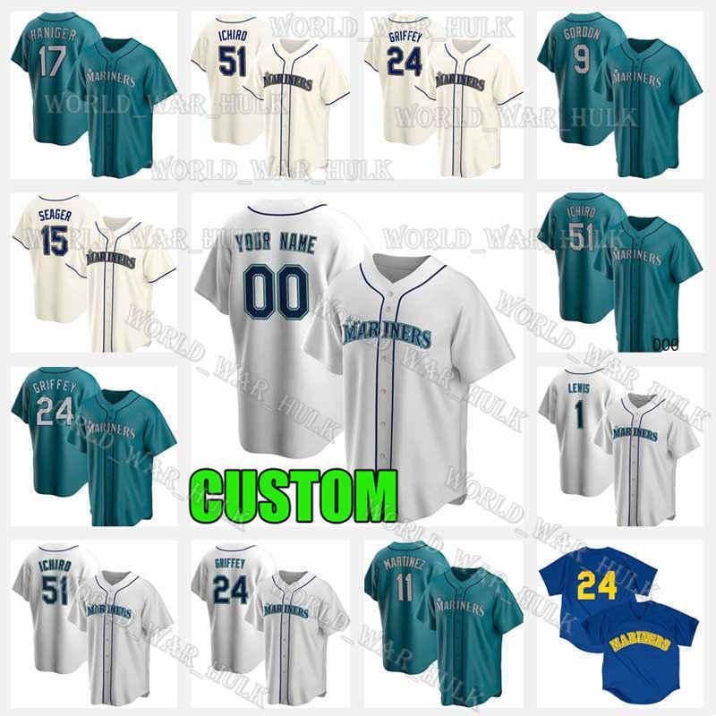 

Seattle Mariners Baseball Jersey 24 Ken Griffey Jr. 15 Kyle Seager 34 Felix Hernandez Lewis 51 Ichiro Suzuki Edgar Martinez Tom Murphy, Custom retro(shuishou)