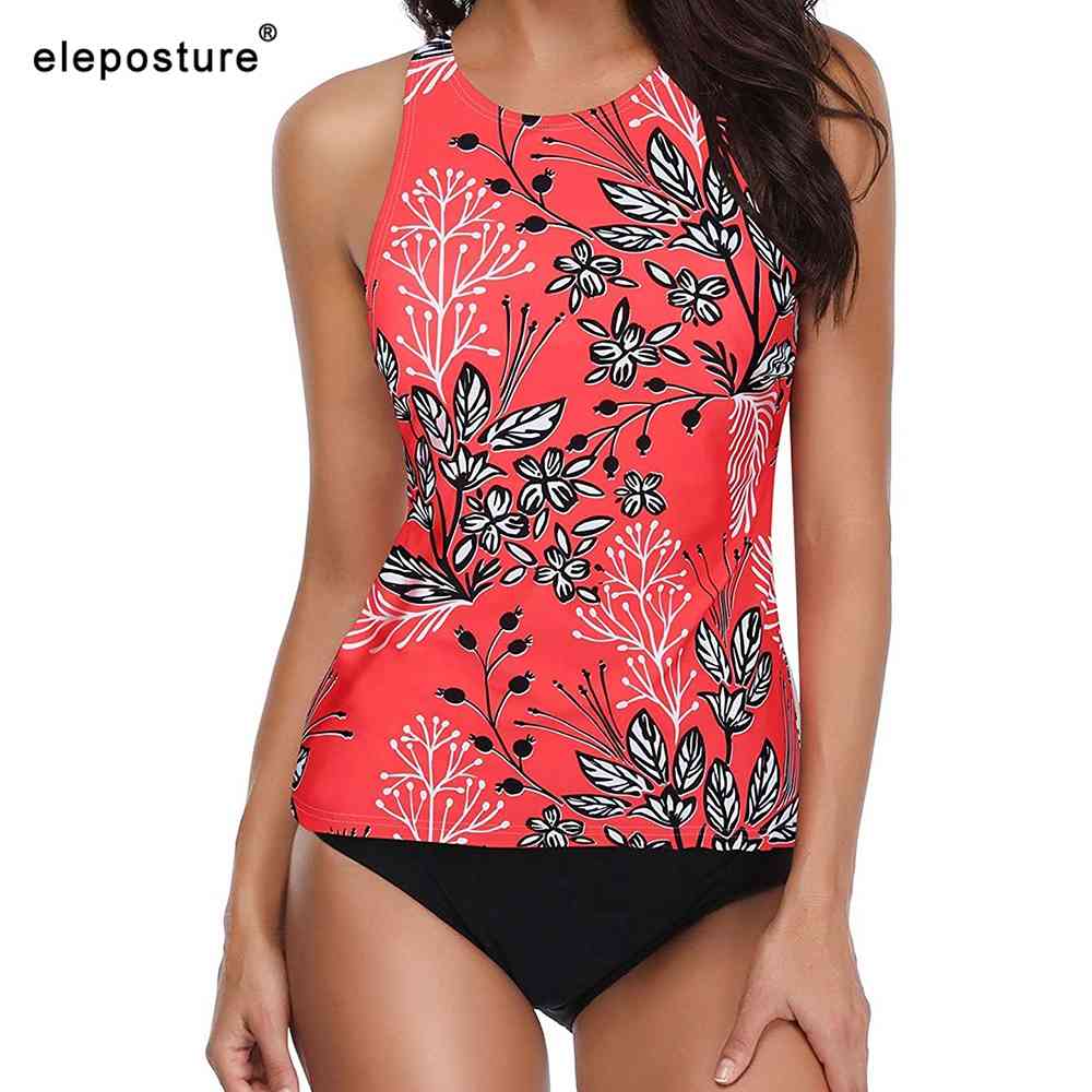 

Tankini Swimsuits Women Floral Print Swimwear Two Pieces Swimsuit Female Bather Bathing Suits Summer Beach Wear Swim 210521, Red