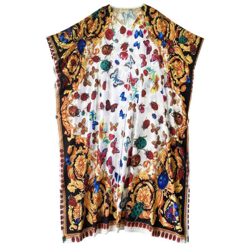 

Women's Runway Dresses Sexy V Neck Loose Design Batwing Sleeves Printed Lace Up Fashion Long Maxi Dress, Multi
