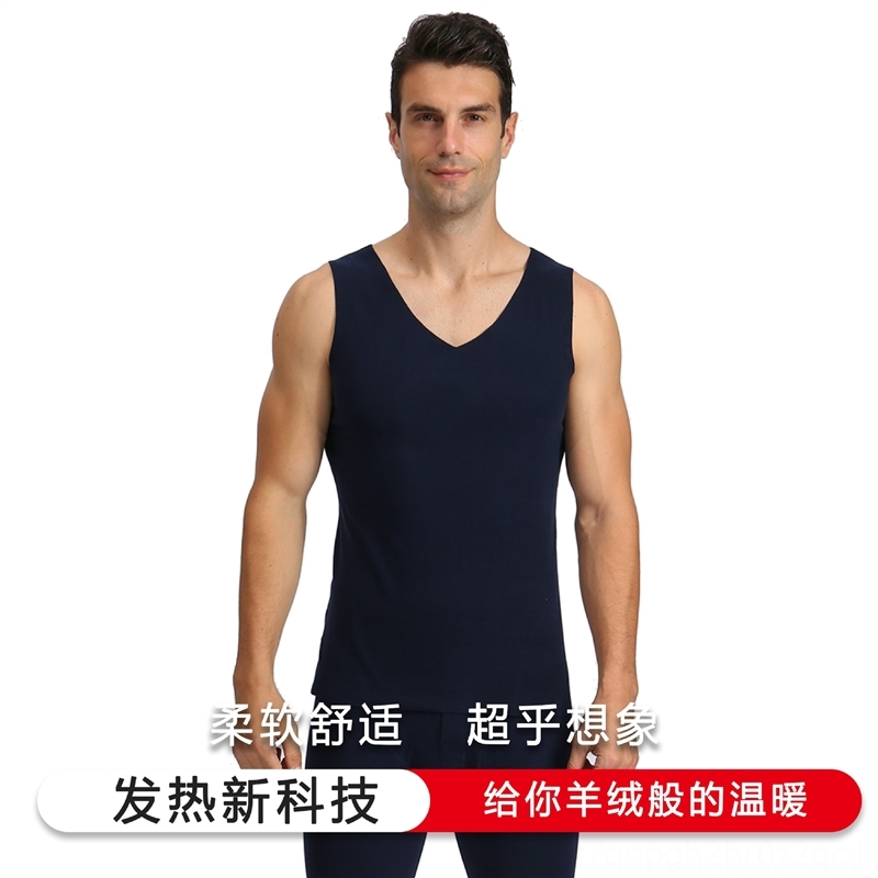 46uD teflon thermal underwear men's v-neck keep warmunderwear for warmth thermal vest large size traceless basic underpants men's tank top