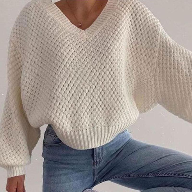 

Women's Sweaters Women Casual Knitted Loose Sweater V Neck Long Oversize Sleeve Top Pullover A9j2, White;black