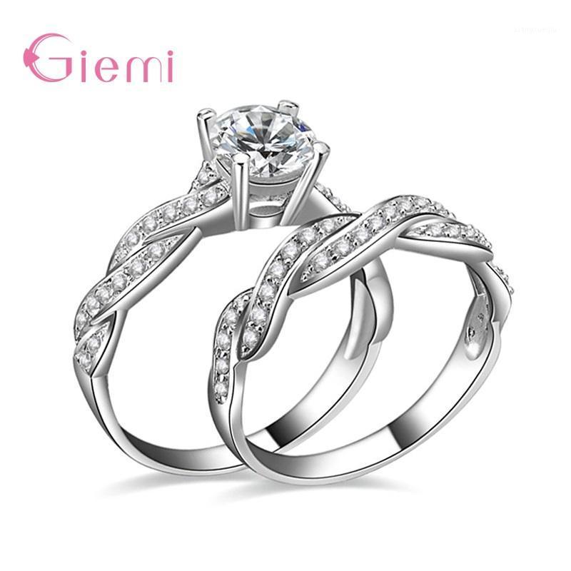 

Cluster Rings Fashion 925 Sterling Silver Couple Twisted Cross CZ Engagement Wedding For Women Men Jewelry Gifts, Golden;silver