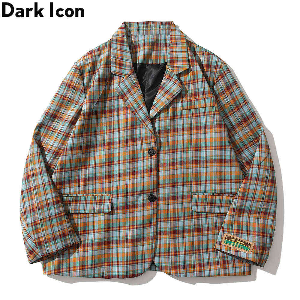 

Plaid Oversized Suit Jacket Men Autumn Streetwear Men's Jacket Man Clothing 210603, As photo