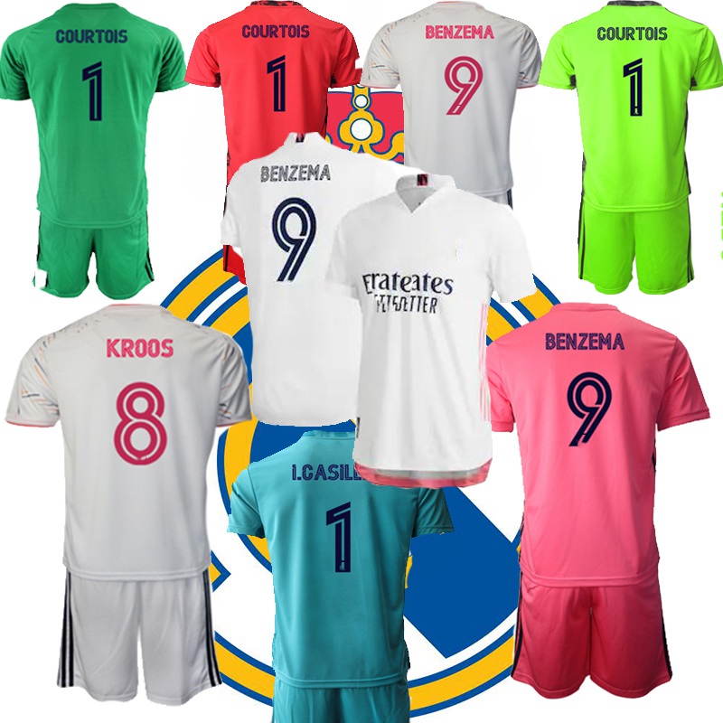 

Kids 2021 Goalkeeper Football Jersey Courtois REAL MADRIDs Soccer Clothes VINI JR. HAZARD SERGIO RAMOS BENZEMA Camiseta Shirts Uniforms Children Kit Sets, Color 10