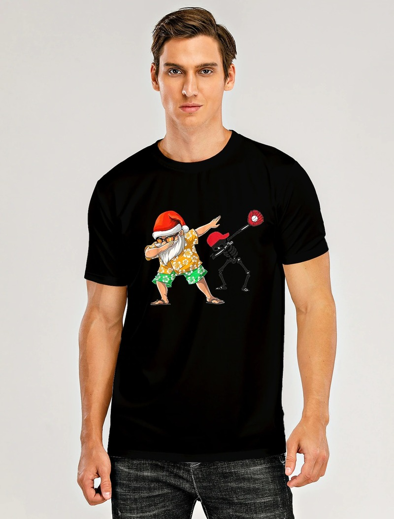 

3D printing cool Christmas grandpa pattern T-shirt breathable and comfortable daily party casual loose men's short sleeves, White;black