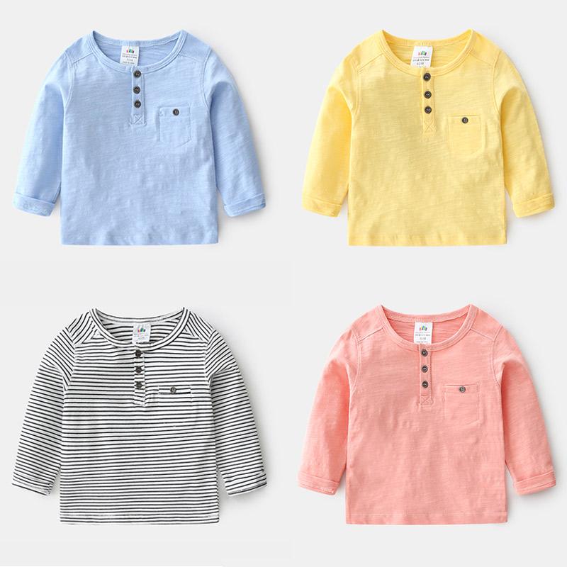 

T-shirts 2021 Summer 2-8 9 10 Years Baby Children'S Clothing Solid Color Soft Cotton Long Sleeve Pullover Basic T-Shirt For Kids Boys, Blue
