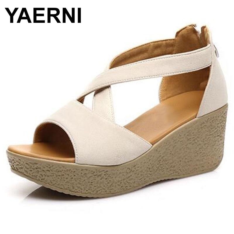 

Cow Leather Sandals Women Shoes Platform Wedges Summer High Heel E594, Black