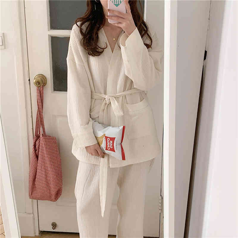 

Casual Dresses Comfortable Solid Women Cardigans Sweet 2021 Chic Loose Cotton Fashion Long Sleeve Sleepwear Home Wear Pajamas Suits 8HSJ, Red