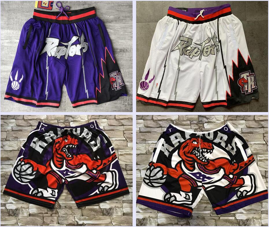 

Men Basketball Short JUST DON Shorts Retro Edition Mesh Toronto Raptors 15 Carter 1 McGrady 7 Lorry 43 Siakam Stitched Pocket Stitch, Black;red