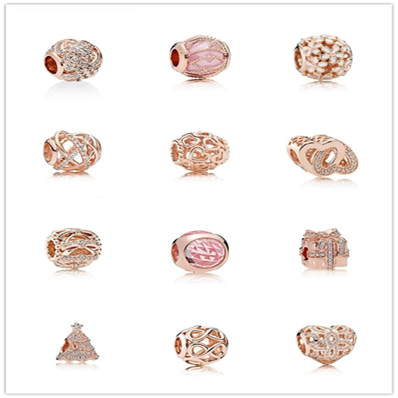 

925 Sterling Silver CHARMS 18k rose gold Fit Original European bead DIY Bracelet pandora charm Fashion Jewelry Accessories