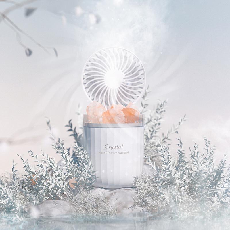

Electric Fans Portable USB Air Humidifier Crystal Salt Stone Lamp Aroma Diffuser Adjustable Wind Speed Fan For Home Office Trav