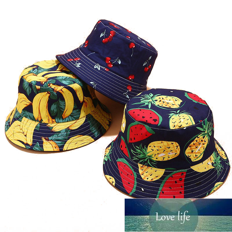 

Panama Bucket Hats Women Men Reversible Fruit Banana Watermelon Cherry Print Fisherman Hat Casual Harajuku Hip Hop Bucket Cap Factory price expert design Quality, As pic