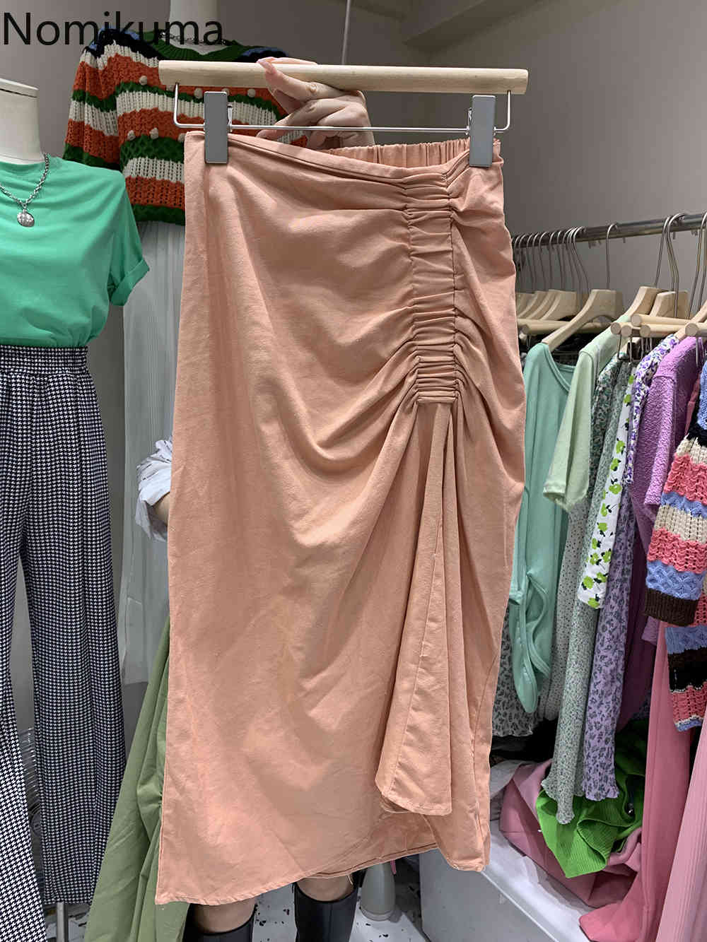 Nomikuma Irregular Folds Skirts Womens High Waist Korean Solid A-line Mid-calf Skirt Faldas Mujer Moda New 6G608 210427