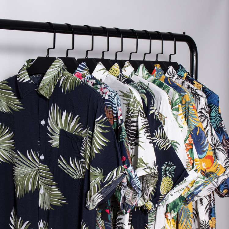 

Summer Hong Kong style casual thin shirt floral digital printing beach loose men's short-sleeved