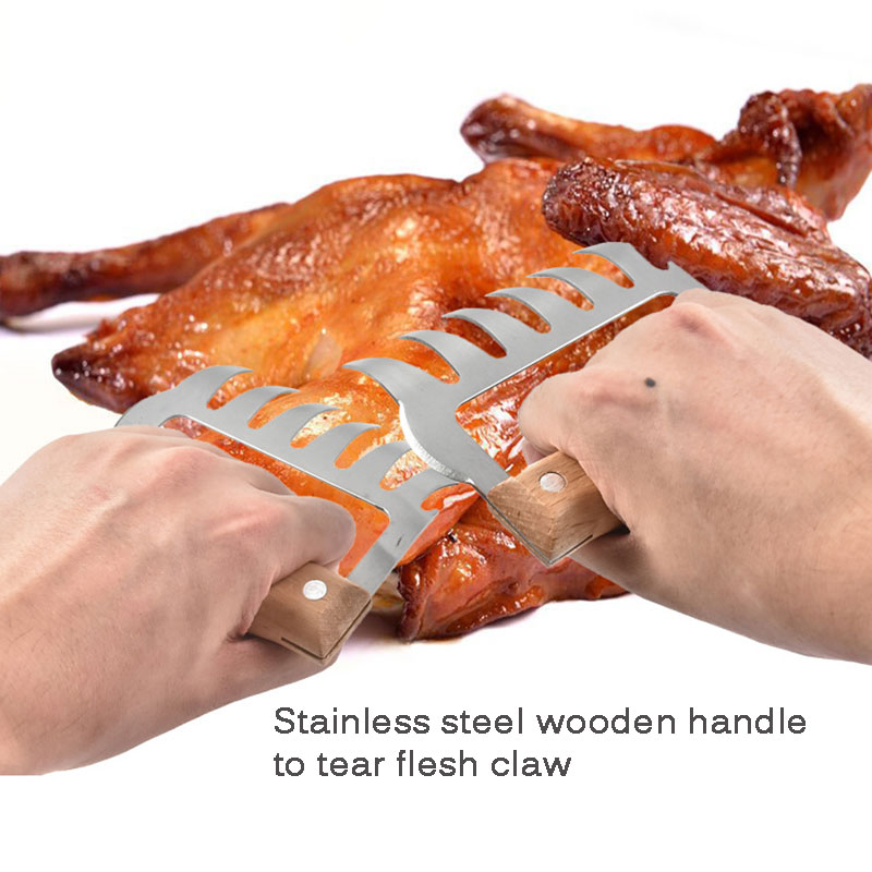 

Stainless tool Steel Bear Claw Wooden Handle Meat Divided Tearing Flesh Multifunction beef Shred Pork Clamp Corkscrew BBQ Tools
