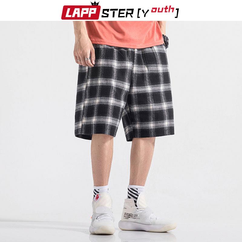 

LAPPSTER-Youth Men Korean Fashions Plaid Shorts 2021 Summer Harajuku Japanese Casual Running Baggy Basketball Men's, White;black