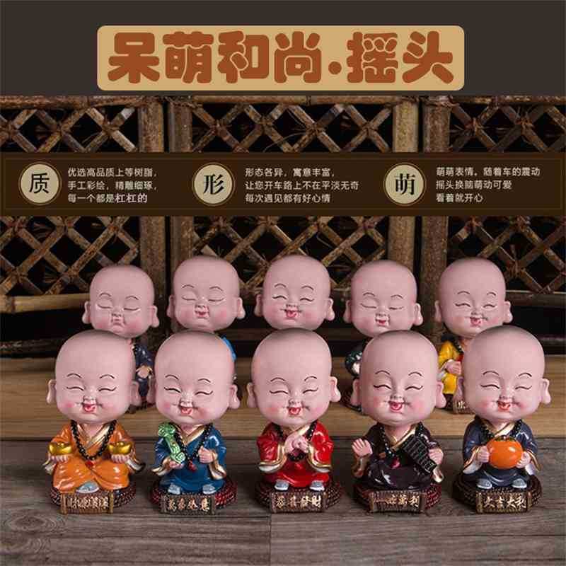 

Creative lovely little monk Shami shakes his head in the and displays high-grade car decorations resin crafts
