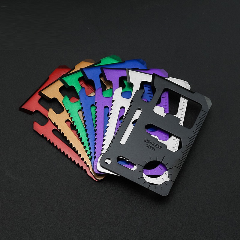 

Portable Emergenc Multi-function Card Knife 11 in 1 + leather case Stainless Steel Professional Outdoor Hunting Camping Pocket Military surv