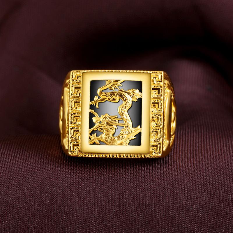 

Cluster Rings 999 Yellow Gold Color For Men Natural Obsidian Bizuteria Gemstone Bijoux Femme Bague Diamant Joyas Jewelry Males, Golden;silver