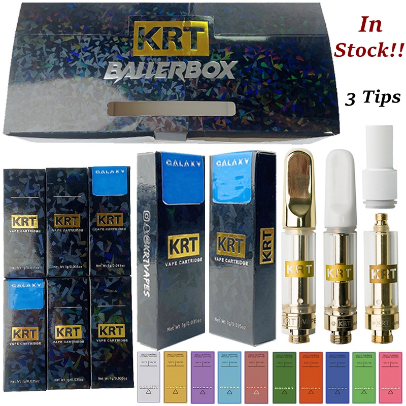 

Black Galaxy KRT Vape Cartridges Atomizers Hologram Packaging Wholesale Ceramic Coil Gold 3 Tips Pyrex Glass Thick Oil Dab Wax Vaporizer Carts E Cigarettes Empty