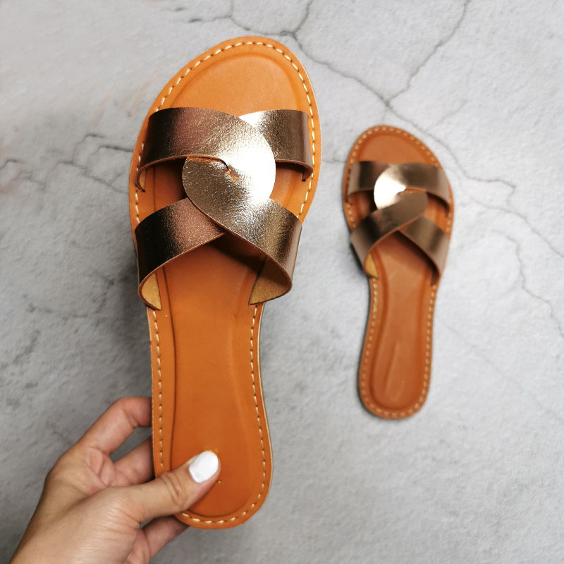 

New Slides Women Summer Slippers Outdoor Beach Shoes Fashion Brand Female Leather Sandals Flip Flop Flat Slippers for Women, Black