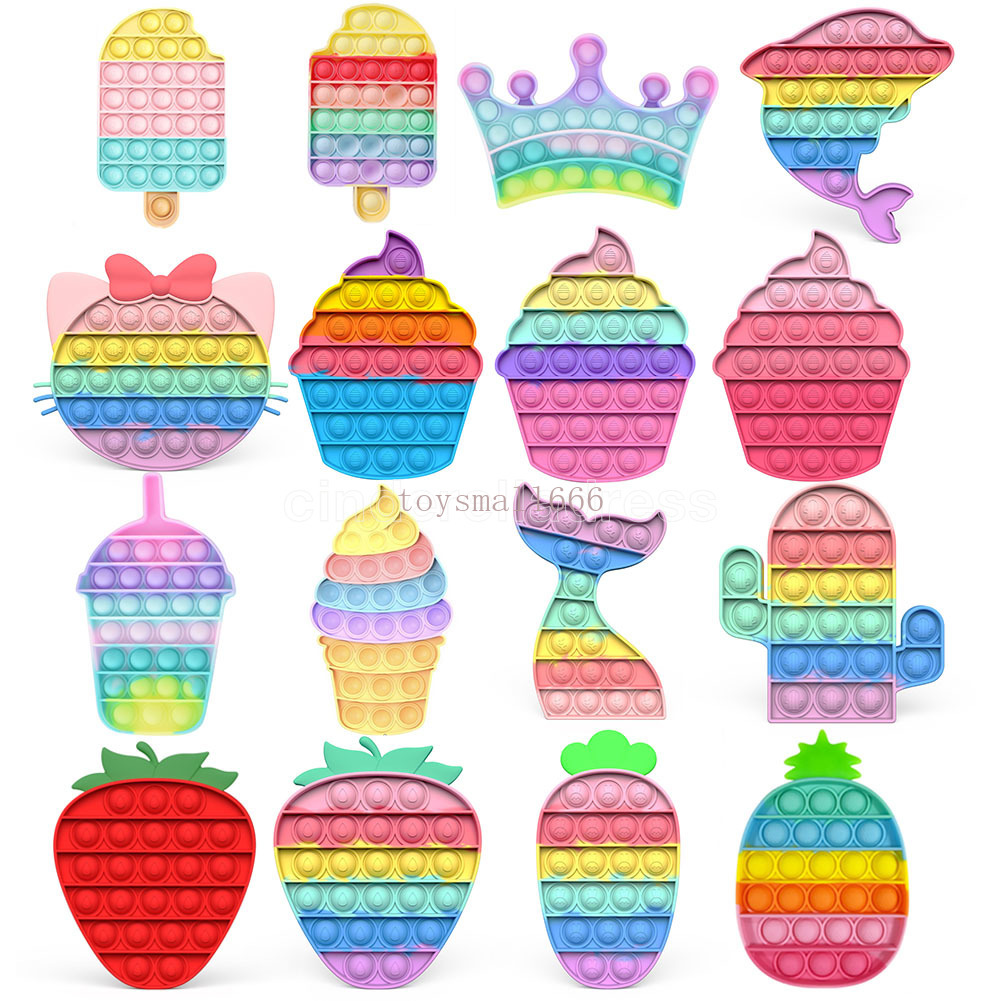 

DHL Push Bubbles Fidget Toys Cartoon Fruit Shape Ice Cream Color Anti-stress Soft Sensory Toy Puzzle Relieve Stress Squeeze Toy