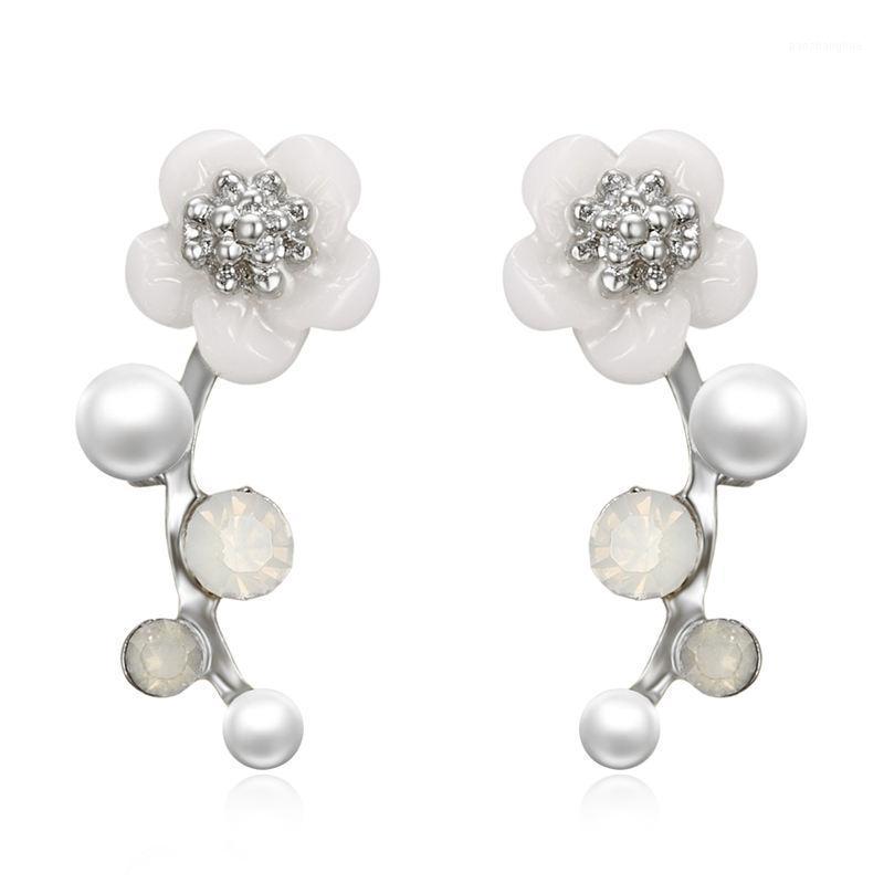 

Stud Crystal Branch Pearl Flower Earrings For Women Blossom Silver Color Earings Bijoux Jewelry Gift, Golden;silver