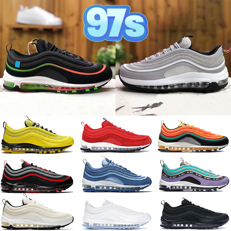 

2022 97s men Running Shoes silver bullet worldwide undftd black white red midnight navy sunburst bright citron Phantom mens women sneakers Trainers, Bubble wrap packaging