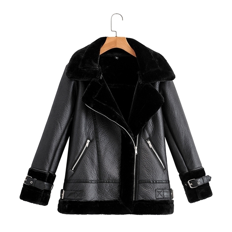 

Aibeautyer Autumn Winter Female Outwear Casaco Feminino Coat Women Pu Faux Soft Leather Black White Sheepskin Fur Jacket 211108