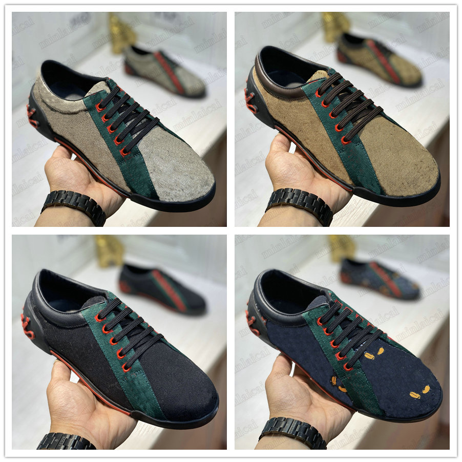 

Mens ACE Embroidered Logo Print Canvas Leather Trainers Casual Shoes Low-Top Green Red Stripe Italy Luxurys Brand Trainer Runner Chaussures Sneakers for Men, Customize