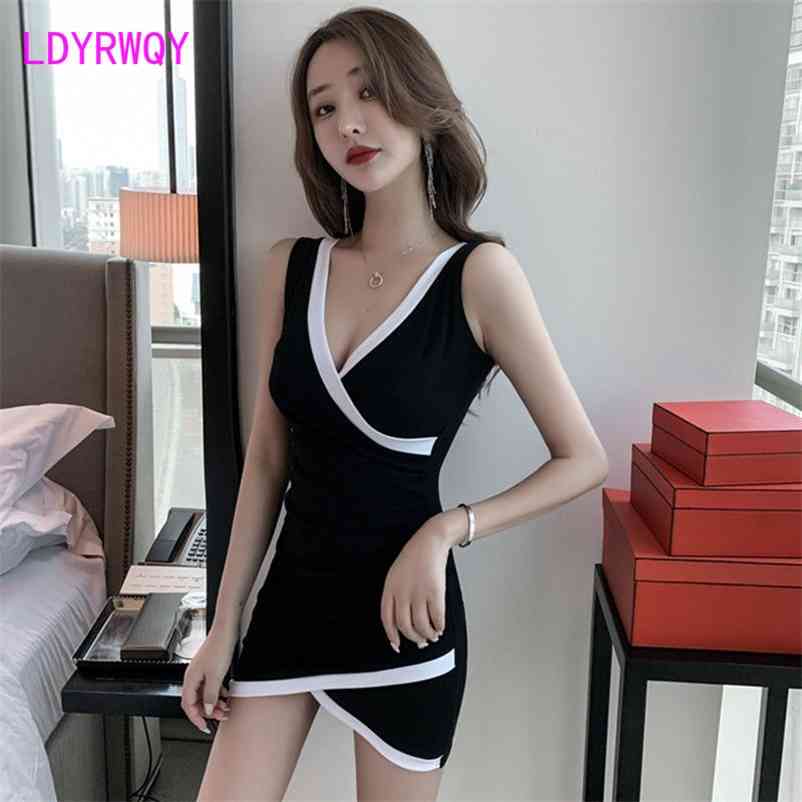 

summer Club Dress Sexy technician Office Lady Polyester Sheath Sleeveless Solid Zippers Knee-Length 210603, Blue