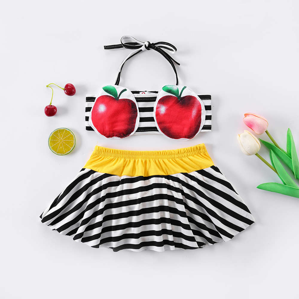 

Striped little girl children's swimsuit suit  fits all, Blue