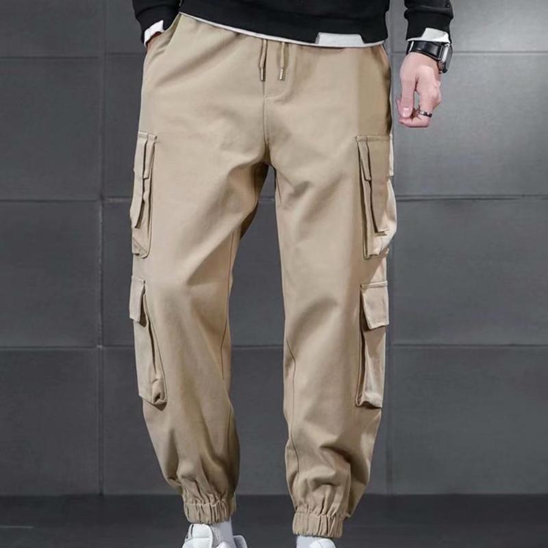 

Men's Pants Fall Trendy Solid Color Mid Waist Great Stitching For Home Man, Black