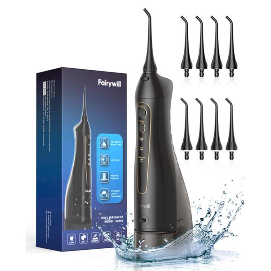 

US STOCK Fairywill 5020E Water flosser Professional Cordless Dental Oral Irrigator Hygiene with 300ML Water Tank 3 Modes 8 Jet Tips Teeth a52
