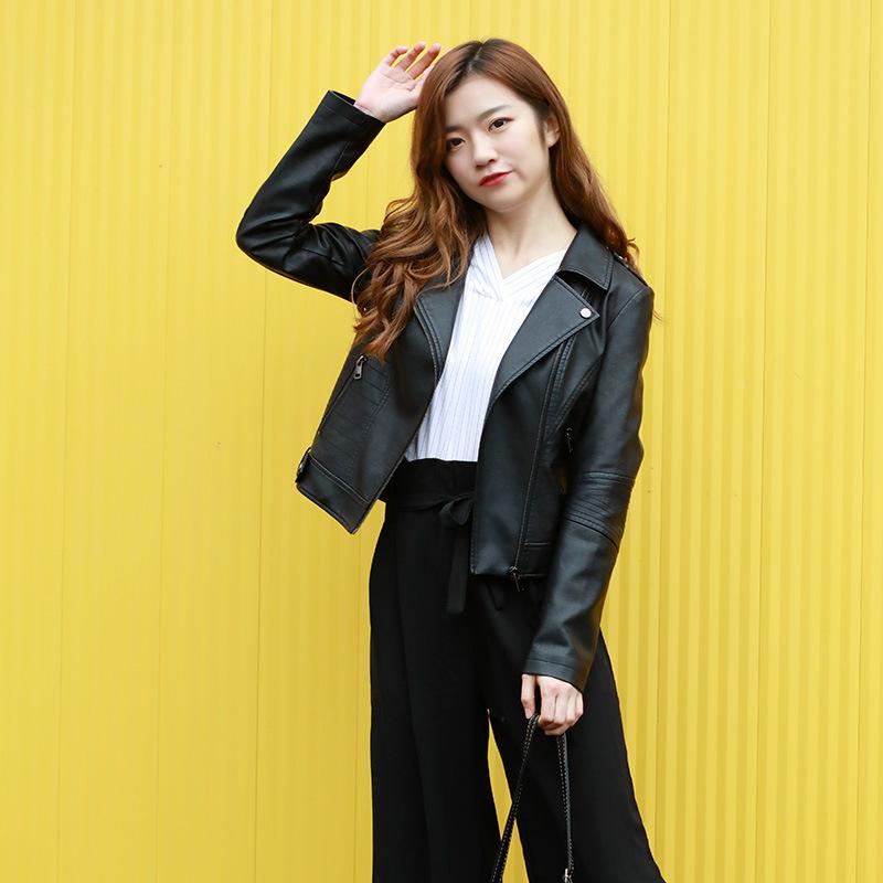

Women's Leather & Faux Fashion Simple Spring Autumn Women Jacket Black Red Short Slim Coats Zipper Turn-down Collar PU Jackets