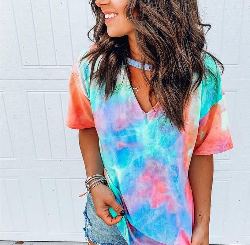 

womens t shirts hollow out shirt tie dye tee women summer short sleeve harajuku mujer femme streetwear v neck, White