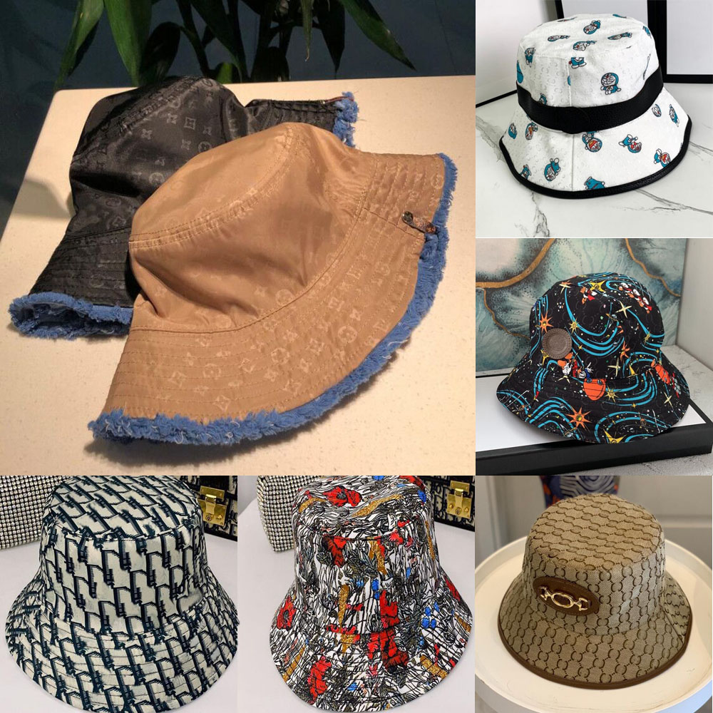 

21ss More Than 50 style Summer Cowboy Bucket Hat Wide Brim Hats Letters Cartoon Print Women Men Fashion Autumn Spring Denim Flat Denim Fishe, Blue;gray