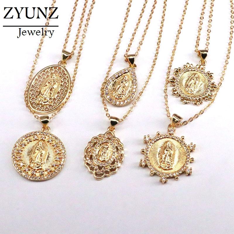 

Pendant Necklaces 10PCS, Virgin Mary Necklace Gold Color Bijoux Crystal Statement Women Fashion Catholic Jewelry, Silver