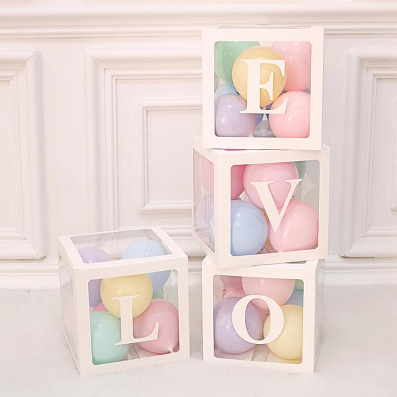 

Gift Wrap 4Pcs Plastic Transparent Cube Balloon Box With "Baby/Love"Sticker Organizer For Baby Shower Wedding Birthday 11.81 Inch