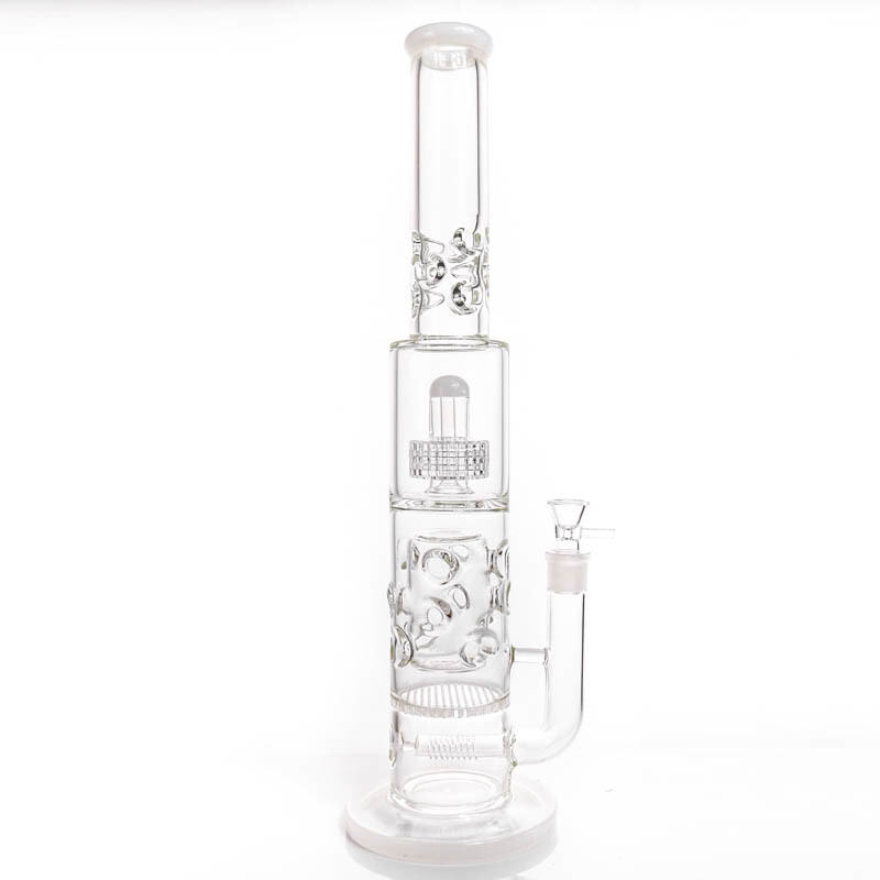 

Hookah 7mm Dumbbell water bong with 75mm honeycomb perforate and birdcage perc glass waterpipe tall 20inches 12 ice catcheres
