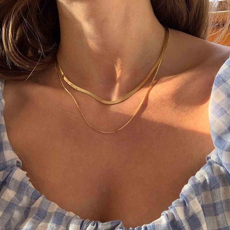 

Chains Double-layer Minimalist Gold Color 925 Sterling Silver Clavicle Chain Necklace For Women Hip Hop Fashion Jewelry Dainty