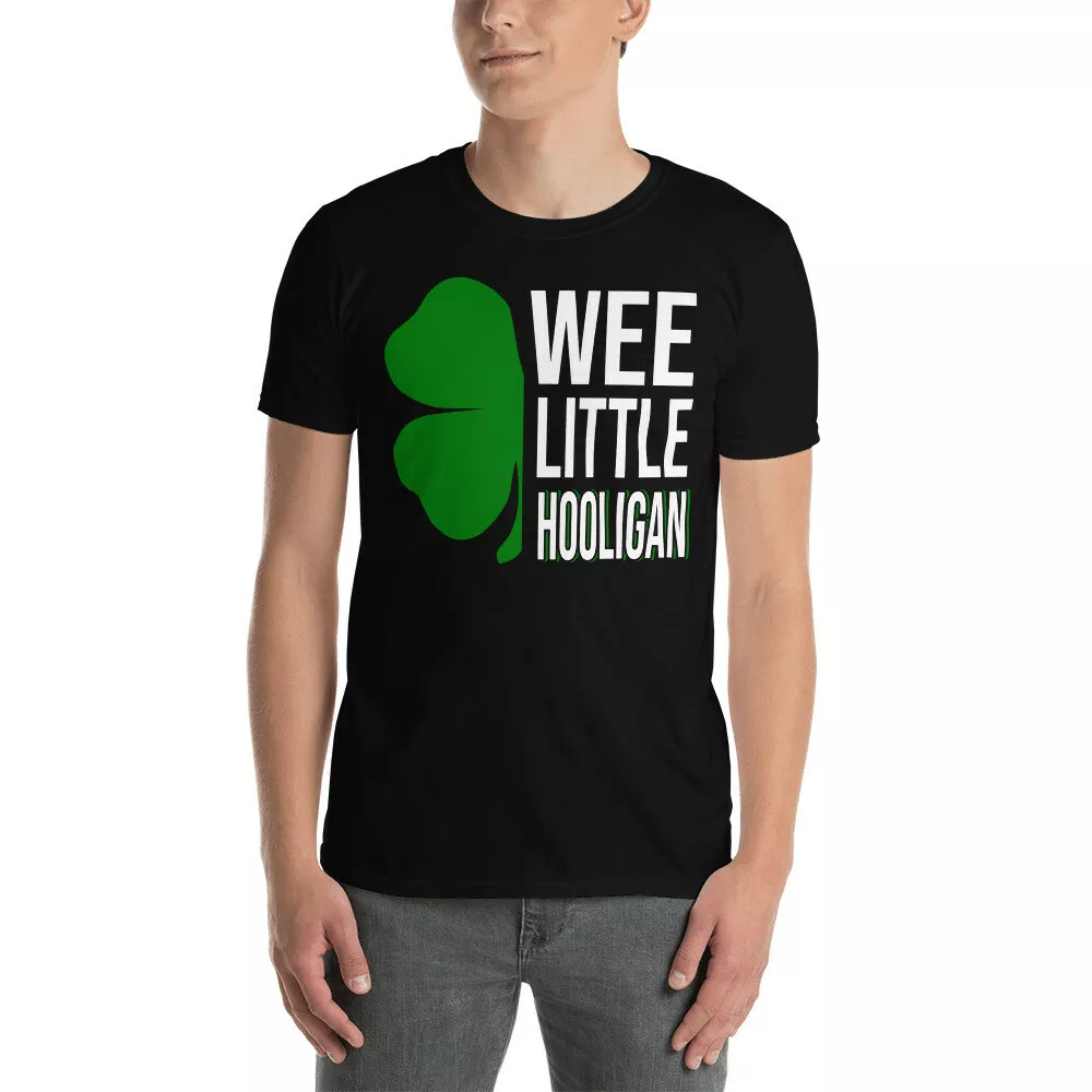 

Wee Little Hooligan Funny St Patrick's Day Irish Shamrock Lover T-Shirt, White;black