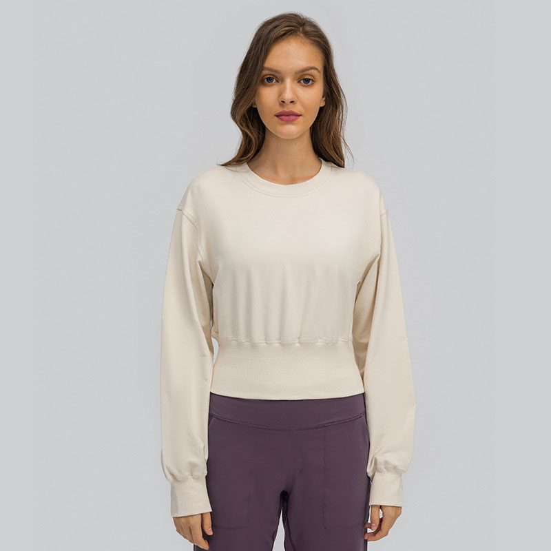 

L123 Women Hoodies Relaxed Fit Sweatshirts Yoga Outfit Cotton Sports Tops Leisure Long Sleeve Shirts Threaded Hem Warm Coat Jacket Running Fitness Wear, Light mossy