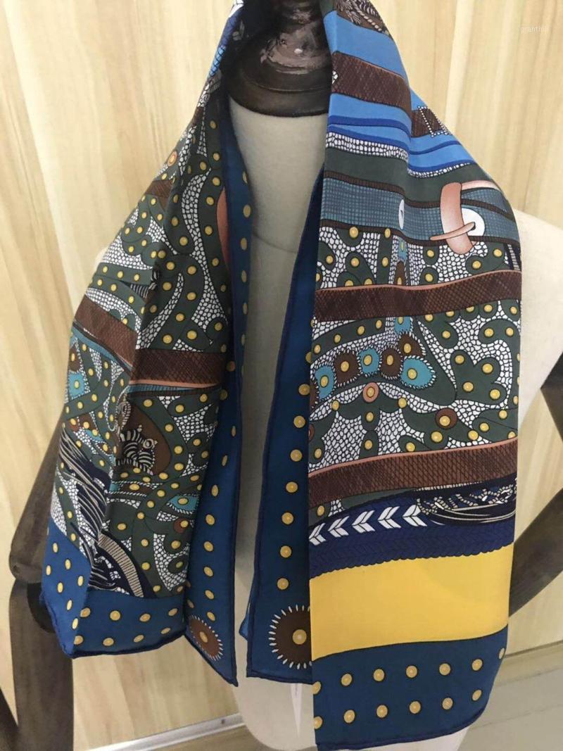 

Scarves 2021 Arrival Autumn Winter Classic 100% Silk Scarf Twill Hand Made Roll 90*90 Cm Squareshawl Wrap For Women Lady Gift, Blue;gray