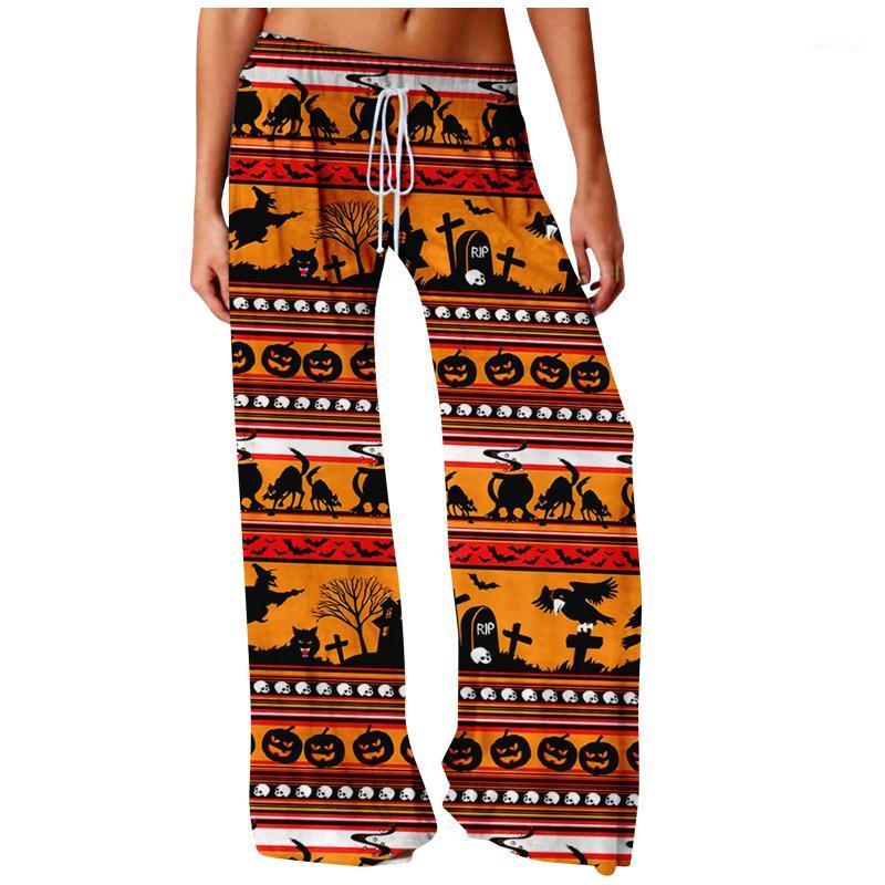 

Women's Pants & Capris Fashion Boho Beach Style Print Wide Leg Casual Halloween Printed Loose Comfortable Homewear Trousers, Black;white