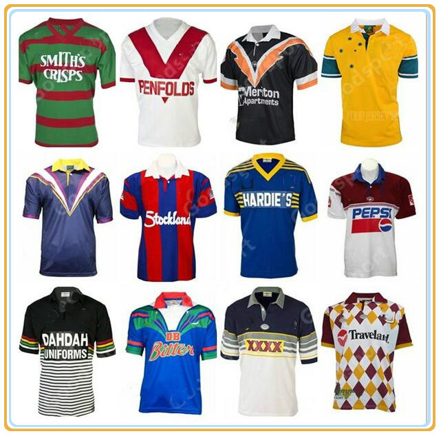 

RETRO Rugby Jersey Austra lia ROOSTER RAIDER SHARK COWBOY KNIGHT STORM WARRIOR TIGER Panthers BRONCO Chiefss ST GEORGE Rabbit SEA EAGLES Parramatta Eels bear shirts