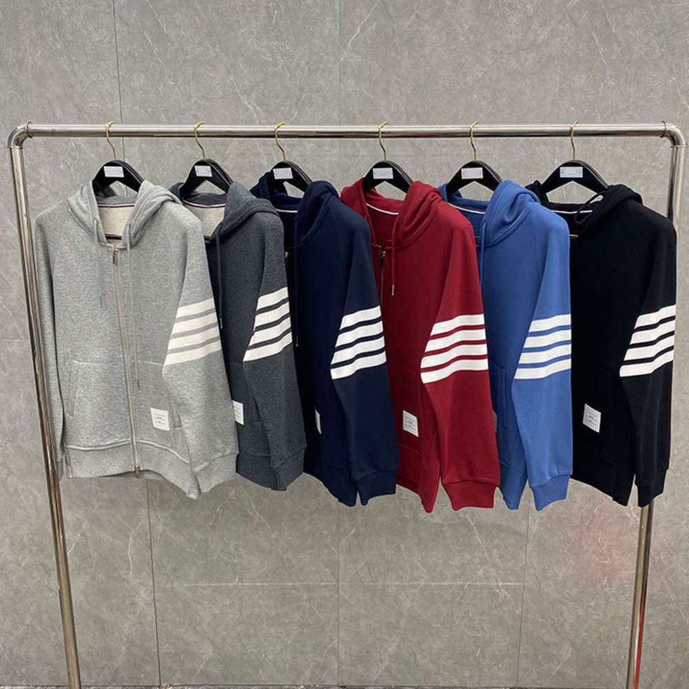 

High quality 1:1 hoodie spring autumn trend TB yarn dyed four bars sports leisure hooded zipper shirt cotton sweater for men and women, Black