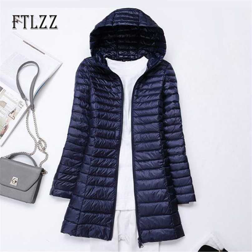 

Autumn Winter Medium Long Ultra Light Duck Down Jackets Female Plus Size Hooded White Coat Women Puffer Parkas Outwear 210525